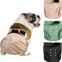Langsprit Frenchie Female Dog Diapers No Tail Hole,Reusable Puppy French Bulldog Diapers Female for Period Heat,Washable Small Medium Large SizeLarge (Pink,Green,Black)