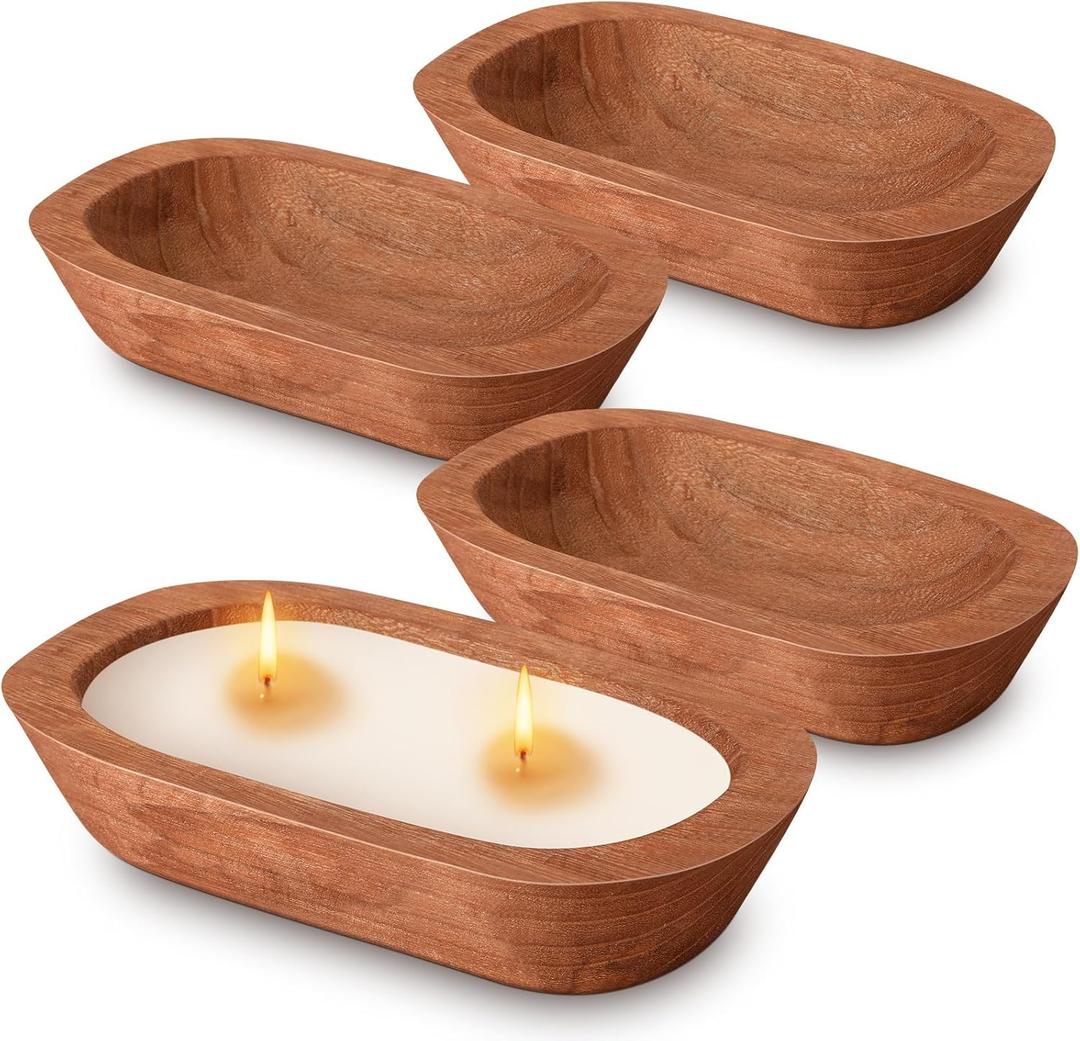 FoldTier 4 Pcs Wooden Dough Bowl Bulk Wood Decorative Rustic Wooden Bowls Wedding Table Centerpiece for Living Room Home Dining Room Kitchen Easter Decoration(Brown,10'' X 6'' X 2'',Classic)