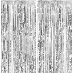 2 Pack Foil Curtain Backdrop Silver Metallic Tinsel Foil Fringe Curtains Photo Booth Props for Birthday Wedding Engagement Baby Shower Bachelorette Christmas Holiday Celebration Party Decorations