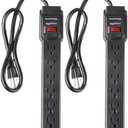 Amazon Basics Surge Protector Power Strip, 6-Outlet with 200J Protection, 2ft Extension Cord, Rectangle, Black (2 Pack)