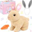 Realistic Bunny for Kids - Interactive Hopping Bunny Toy Set with Headband, Electric Lifelike Robot Rabbit that Move, Walking Barking and Wagging Tail Bunby Stuffed Animal with Sounds,Brown