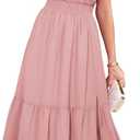 GRACE KARIN Women 2023 Summer Dress Midi Dress Gold Dots V Neck Ruffle Cap Sleeve Flowy Split Tiered A-Line Wedding Guest Dress Light Pink M (Pink)