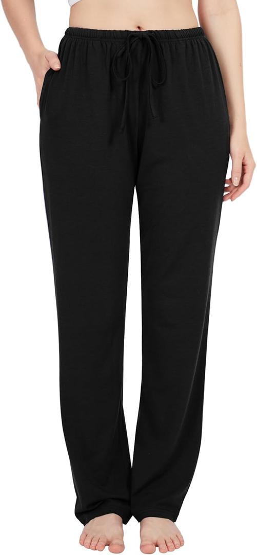 BAMBOO COOL Women Pajama Pants Casual Pj Pants with Pockets Comfy Lounge Sleep Bottoms Workout Yoga Sweatpants (XX-Large, Pantsd-black (1-pack))