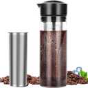 25oz Cold Brew Coffee Maker 4 Cup Capacity Tea Maker, Iced Coffee Pot, Cold Heat Resistant Borosilicate Glass Carafe, Stainless Steel Mesh Filter Basket and Black Freshness Lid