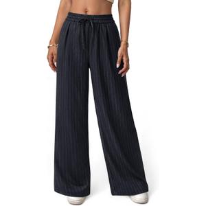 NIMIN Women's Pull On Wide Leg Pants - Drawstring Trousers for Work & Business Casual Comfort (Black, S)