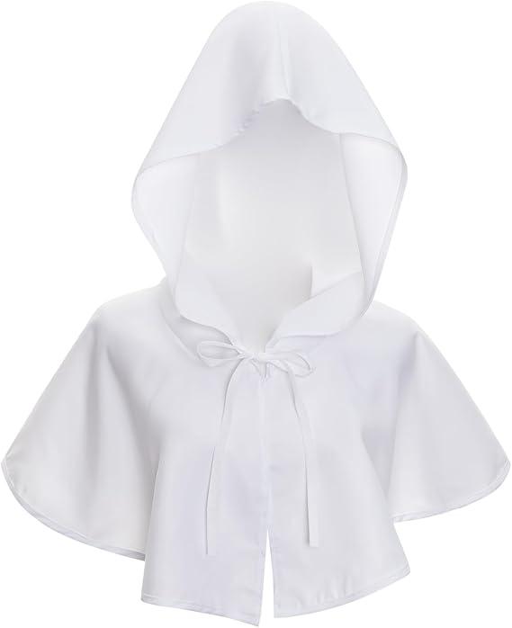 Heliltd Medieval Renaissance Gothic Vintage Cloak with Hood Unisex Hooded Cowl Halloween Assassin Priest Monk Cosplay Costume, M, White