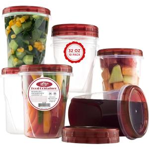 AQUA BLUE Soup Freezer Storage Containers with Twist Top Lids [32 Oz 10 Pack] Reusable Plastic Food Storage Containers with Screw On Lids, Leakproof, Stackable, Microwave Safe BPA Free