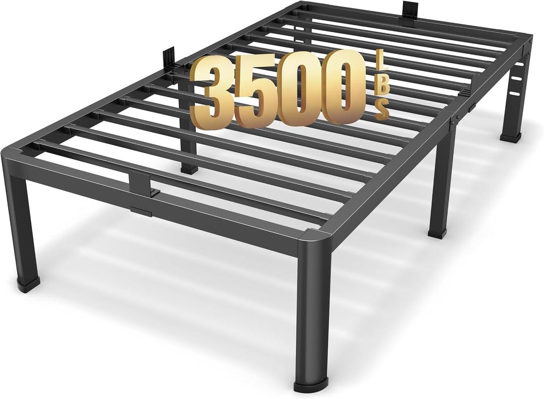 Superay 18 Inch Twin Size Metal Platform Bed Frame with Round Corners LegStorage Space Under High Bed Frame, Heavy Duty Steel Slats Support, Noise Free, Easy Assembly, No Box Spring Needed, Black
