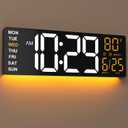 EASYERA 16.5" Large Digital Wall Clock with Anti-Glare Display, RGB Lights with 10 Scenes Mode Remote Control, Adjustable Brightness, Dual Alarms, Auto DST, BT Sync, Temperature for Living Room