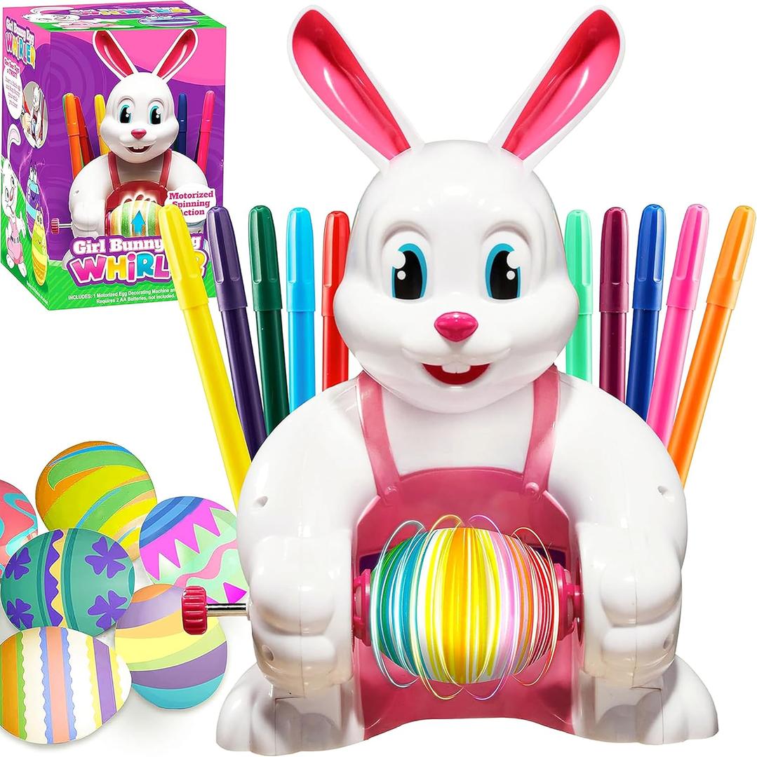 JOYIN Motorized Easter Egg Decorator Kit Spinner Easter Busy Pink Bunny Egg Whirler Decorating Machine with 10 Non-Toxic Markers for Kids Craft Activities