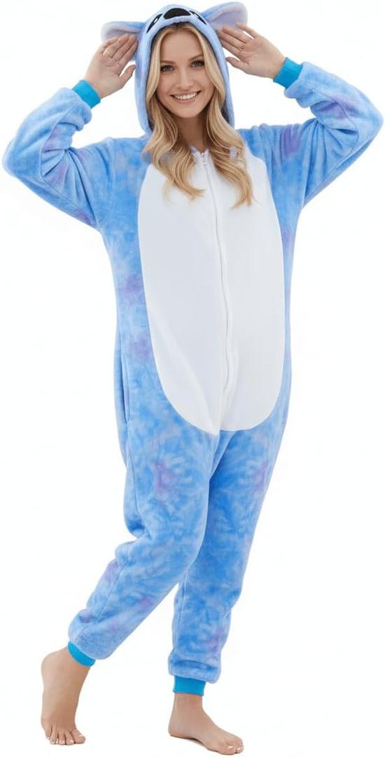 Adult Onesie Halloween Costume Unisex Animal Pajamas Cosplay One Piece Sleepwear for Women and Men (Blue, S)