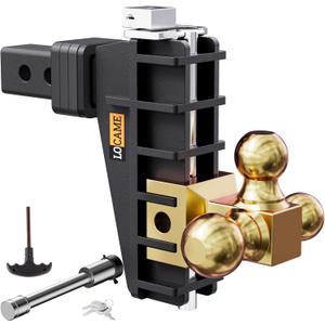 LOCAME Adjustable Trailer Hitch, Tri-Ball(1-7/8'', 2'', 2-5/16''), Fits 2 Inch Receiver, 6 Inch Drop Hitch, 17000 LBS GTW, Heavy Duty Trailer Hitch for Truck, Gold, LC0080