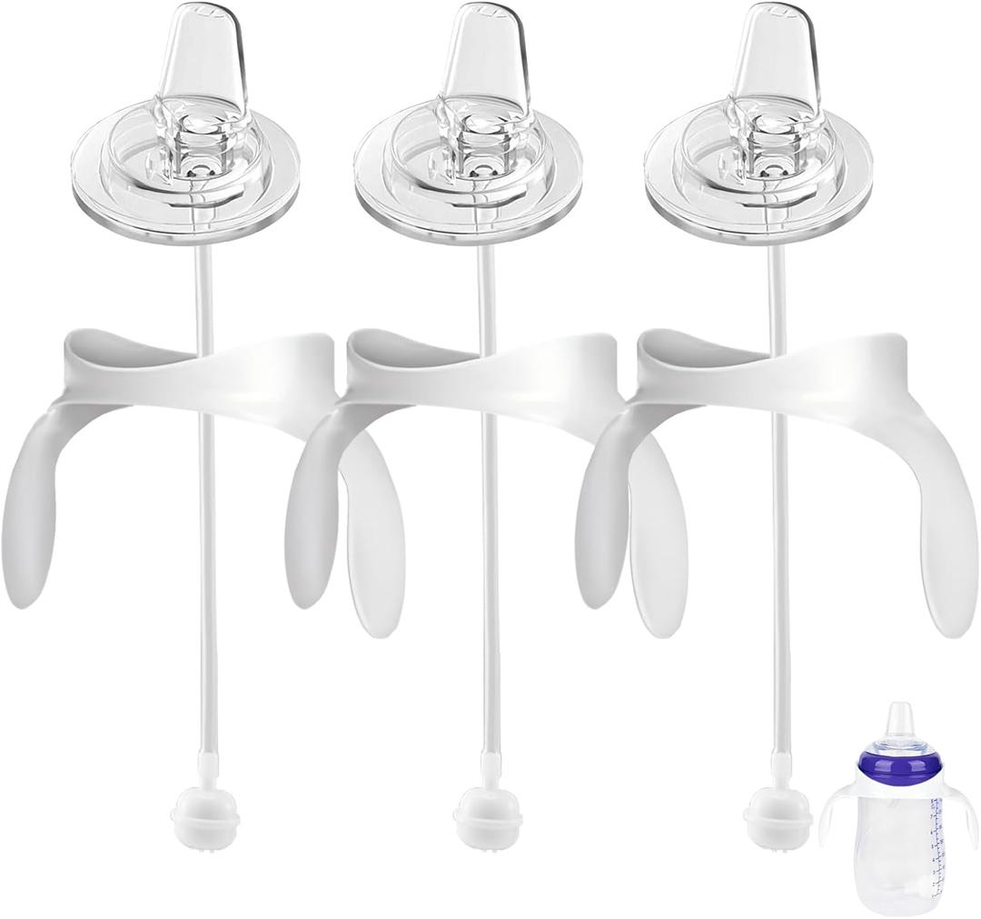 Spout Sippy Cup Conversion Kit for Lansinoh Baby Bottles, Soft Top and Weighted Ball Transition with Handles Converter 6m+, Set of 3