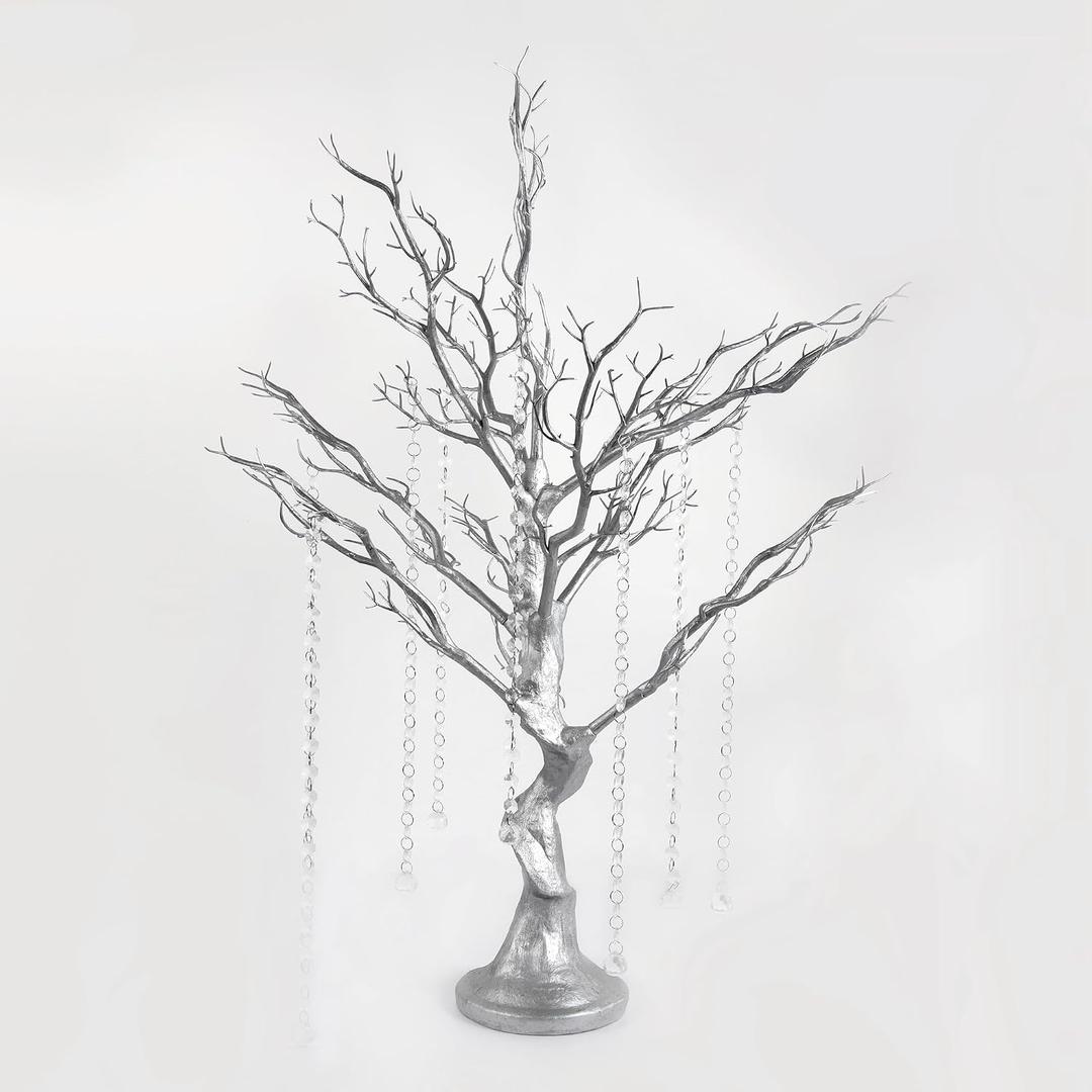 34" Manzanita Centerpiece Tree with 8 Acrylic Bead Chains for Wedding Banquet Birthday Party Event Tabletop Decorations(Silver, 34")