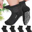 CaiDieNu Non Slip Diabetic Ankle Socks: Bamboo Viscose Non Binding Hospital Socks with Grip for Women Men Elderly Edema 4 Pairs 9-15 Black, Extra Large