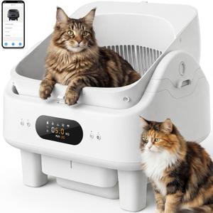 Automatic Litter Box, Cypcat Smart Self Cleaning Cat Litter Box Anti-Pinch, 10 Safety Sensors, Large Cat Litter Boxs for Multiple Cats, 5G & 2.4G WiFi, 6" LED Display, Odor Control Robot, White