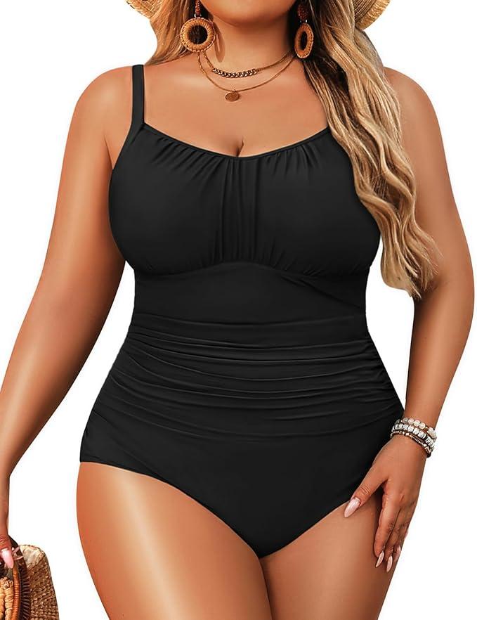 Aqua Eve Plus Size Swimsuit for Women Tummy Control One Piece Bathing Suit Vintage Swimwear 18W