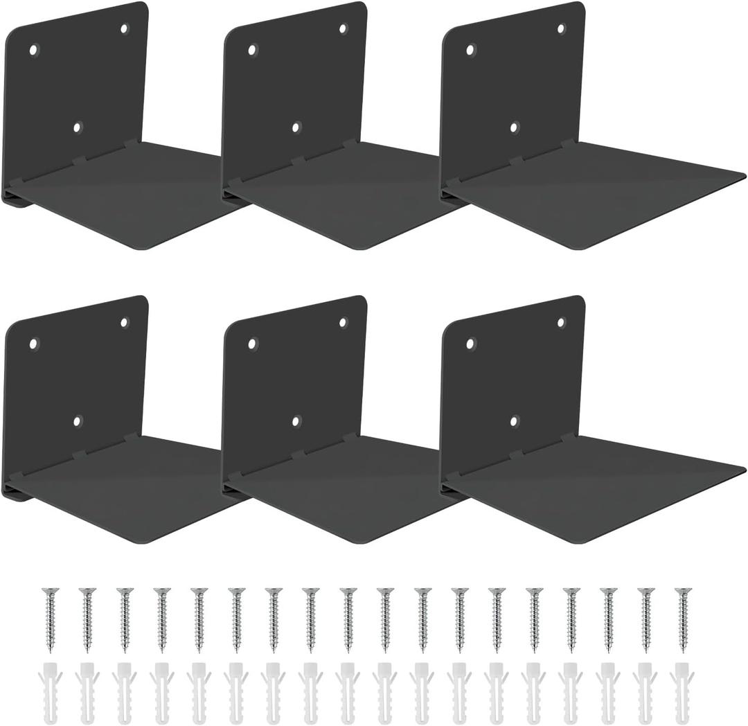 FENTEC Floating Book Shelves for Wall, Wall Mounted Invisible Floating Bookshelf, Heavy-Duty Hanging Bookshelves, Hidden Book Shelf Metal Wall Book Holder for Bedroom Home Office, 6-Pack Black