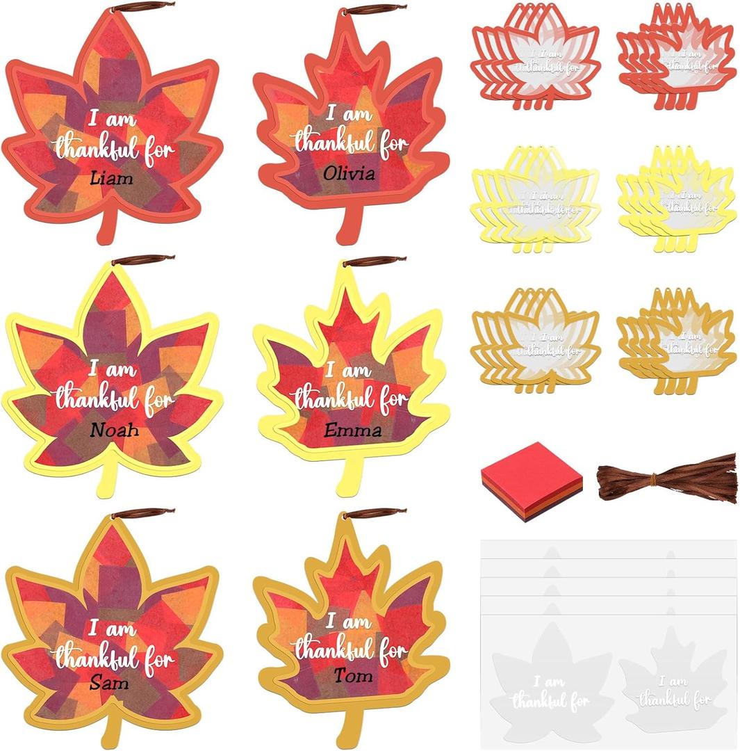 Chiisong 24 Sets Fall Maple Crafts Kit DIY Tissue Paper Sign Crafts for Back to School Fall Harvest Thanksgiving Religious Christian Party Fun Home Actives
