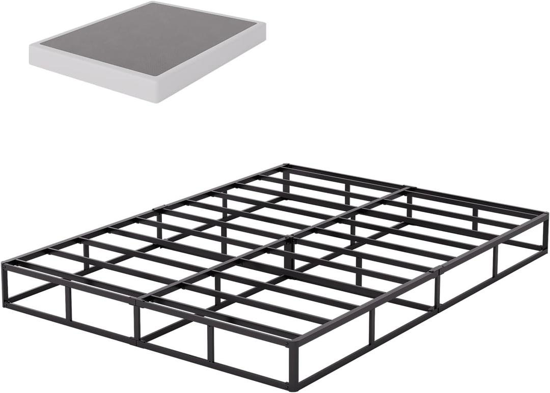 Box Spring Queen Size, 9 Inch High Profile Box-Spring with Fabric Bed Cover, Noise Free Sturdy Metal Frame, Heavy Duty Steel Structure Mattress Foundation, Easy Assembly