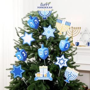 Soulchen 12 Pcs 6 Inch Large Hanukkah Tree Decorations Tree Picks Hanukkah Ornaments Jewish Chanukah Hexagram Dreidel Star of David Menorah White and Blue Decoration for Home Gift Christmas Party