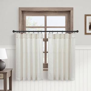 Pinch Pleated Cream Linen Kitchen Curtain 24 Inch Length 2 Panel Set Modern Neutral Short Cafe Curtains with Hooks Light Filtering Semi Sheer Small Window Treatment Tiers for Basement 30x24 2 FT Ivory