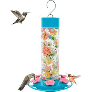 Nature's Way Bird Products DGHF2 Charming Peony Decorative Glass Hummingbird Feeder (Blue)