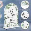 2 x Acrylic Wedding Signs, Bridal Shower Decorations, Modern Arched Round Top Acrylic Table Top Sign with Holder for Wedding Reception Party Dinner - Wish You Were Here (White Eucalyptus Leaves)