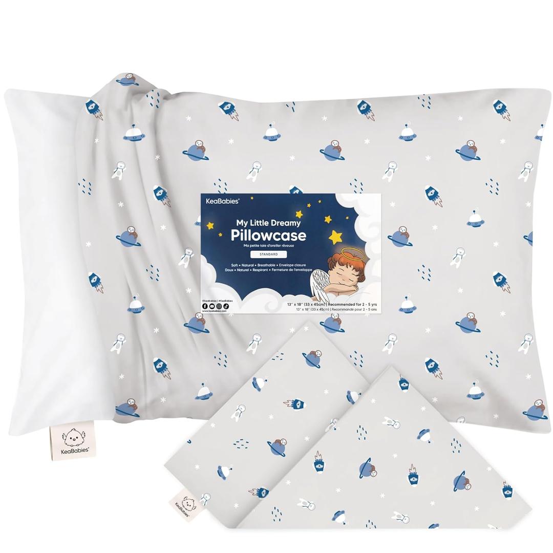 KeaBabies Toddler Pillowcase 13"x18" - Organic Cotton Toddler Pillowcase for Kids, Boys, Girls, Soft & Durable Cotton Cover for Miniature Sleepy Pillows, Cute Colors, Pillow Sold Separately (Cosmo) (1pk, Standard 13x18)