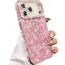 Changjia Glitter Bling Case for iPhone 17 Pro Max,Cute Luxury Sparkly Crystal Diamond Rhinestone Sequin Shiny with Camera Lens Protector Plating Bumper Women Girls Case for iPhone 17 Pro Max 6.9",Pink