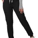 Medical Scrub Pants for Women - Mid Rise 4-Way Stretch Anti-Wrinkle Slim Fit Jogger Pants, Drawstring & 5 Pockets (X-Large, Black)