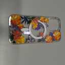 AIGOMARA Magnetic for iPhone 15 Pro Max Case [Compatible with MagSafe] Clear Floral Flower Pattern Design, Slim Anti-Yellowing Shockproof Phone Cover for Women Girls, Orange
