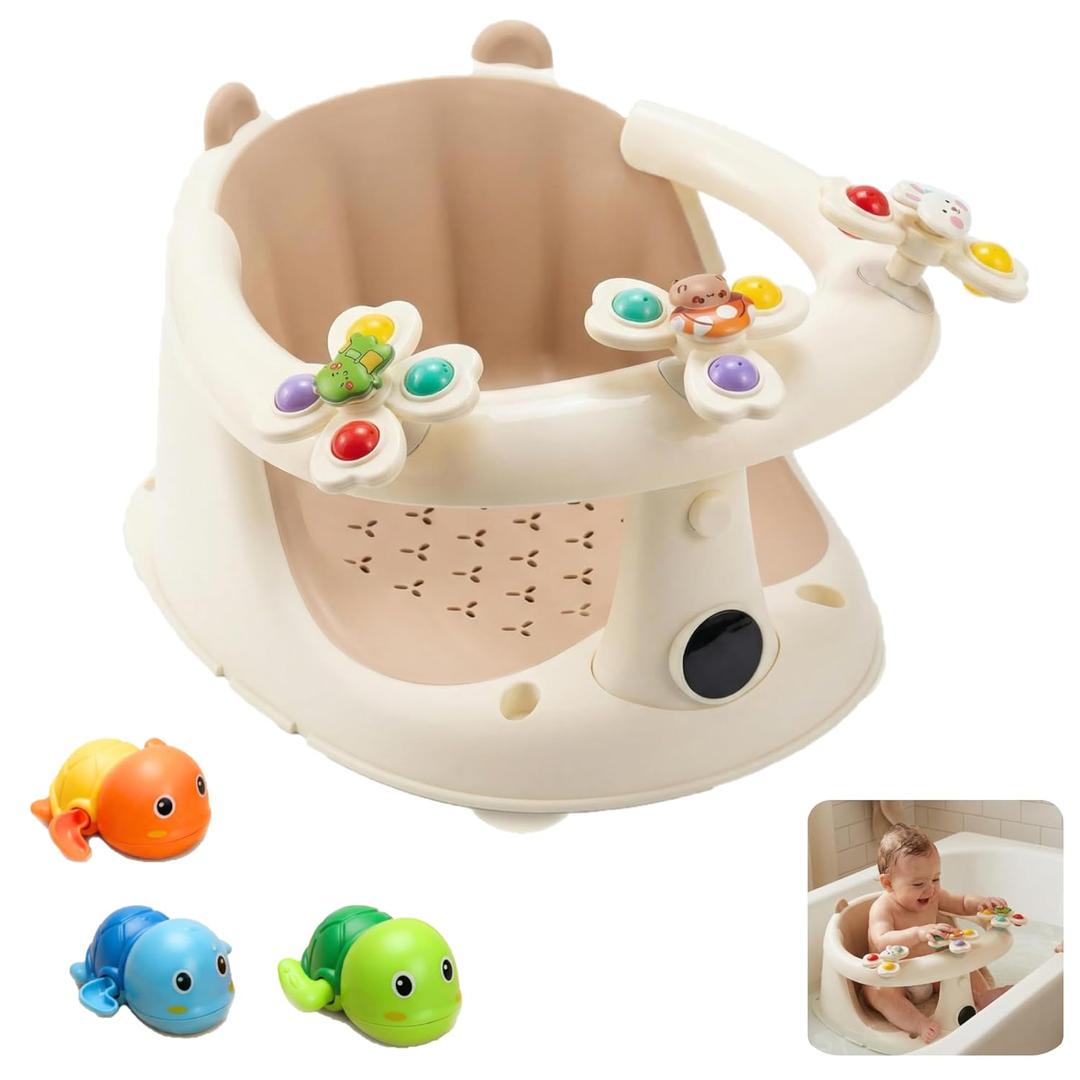 Baby Bath Seat For Babies 6 Months & Up With Built-in Thermometer, Strong Suction Cups & Interactive Toys  Ergonomic Infant Bath Seats For Babies Sitting Up, Safe & Comfortable Design