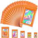 JETMORE 100 Pcs Mylar Bags, Smell Proof Bags Foil Pouch, Holographic Resealable Bags for Small Business, Candy Sample Jewelry Bag Sealable Packaging for Party Favor Food Storage (2.4x3.9in-Orange)