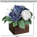 Dining Table Centerpiece Set of 6 - Pre-Made Aritifial Rose with Wooden Vase Fake Floral Arrangment Faux Flower for Wedding Bridal Tea Party Event Decorations - Navy Blue & White