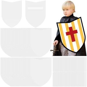 ReliThick 108 Pcs Blank Paper Shields for Kids DIY Cardboard Shields Craft to Decorate with Handles for Markers Crayons Paint Party Gift Dramatic Play Castle Activities
