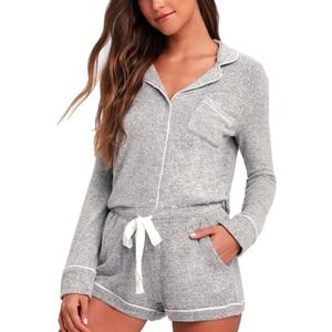 Aamikast Womens Pajama Sets Button Down Long Sleeve Sleepwear Soft 2 Piece Pjs Lounge Set (Gray, XXXL)