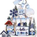 Kajaia 15 Pcs Winter Tiered Tray Decor Christmas Tiered Tray Decorations Set Snowman Snowflake Gingerbread Man Hot Cocoa Wooden Signs Farmhouse Winter Table Decorations(Snowflake)