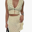 Saodimallsu Womens Two Piece Crochet Swimsuit Cover Ups Sleeveless V Neck Crop Tops Skirt Sets Beach Vacation Outfits L Apricot