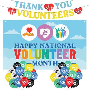 Tudomro 63 Pcs Volunteer Appreciation Party Decorations, Thank You Volunteers Banners Balloons Set, Happy National Volunteer Month Backdrop, Balloons Holiday Festival Celebrating Party Decor Supplies