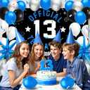 13th Birthday Decoration Set for Boys Girls, Official Teenager 13 Birthday Party Banner Backdrop, Large 13 Foil Balloons, Explosion Star Balloons, 13th Birthday Photo Props Decor, Blue Silver