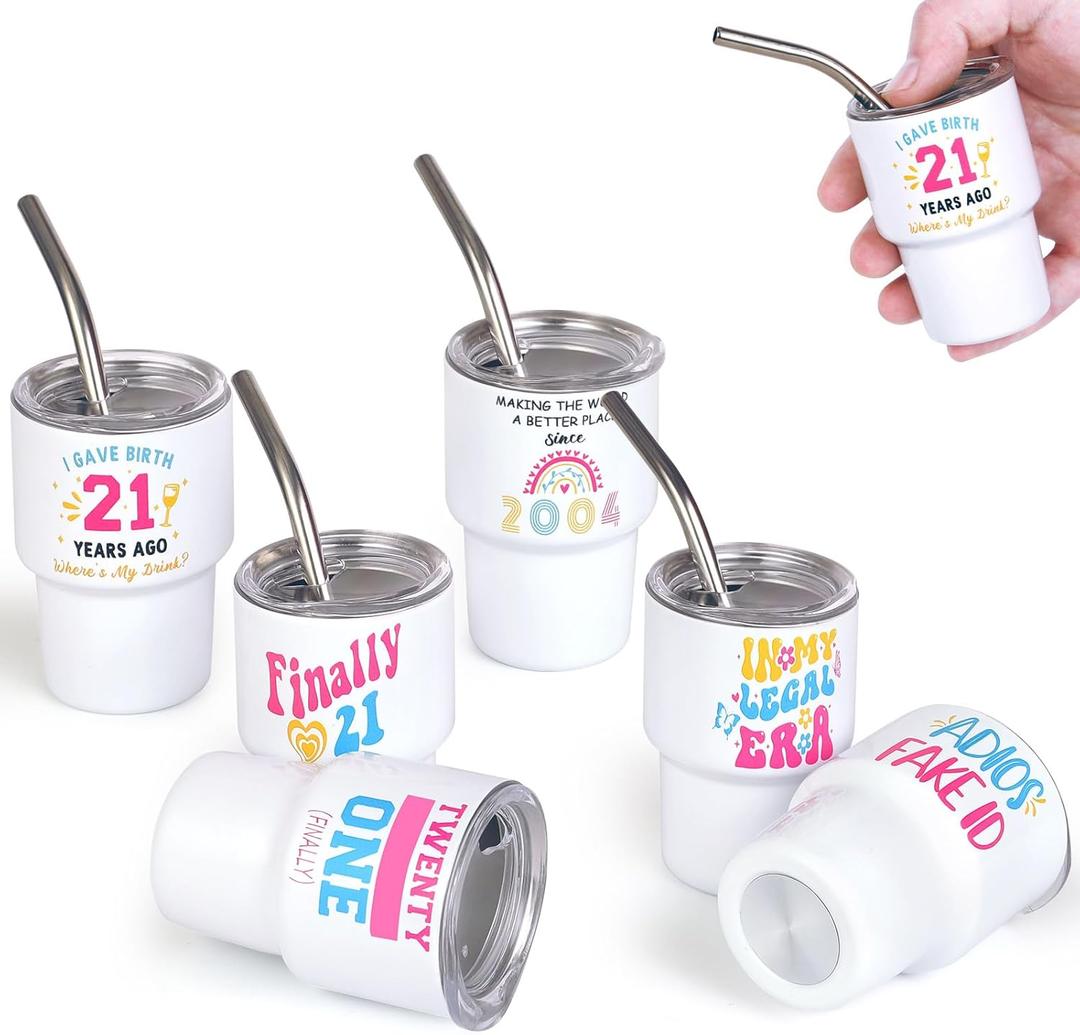 21st Birthday Shot Glass with Lids and Straws, 3 oz Stainless Steel Sublimation Mini Tumblers, 21st Birthday Gifts for Him or Her for Drink Cocktail Bar Beach Party Decorations (6 Packs) 21st Birthday Shot Glass with Lids and Straws, 3 oz Stainless Steel Sublimation Mini Tumblers, 21st Birthday Gifts for Him or Her for Drink Cocktail Bar Beach Party Decorations (6 Packs)