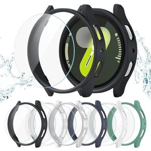 Landhoo 6+6 Pack for Samsung Galaxy Watch 7 44mm Screen Protector Case, Hard PC Bumper + HD Anti-Fog Tempered Glass Protective Film, Waterproof Face Cover Set for Galaxy Watch 7 44mm Accessories Black