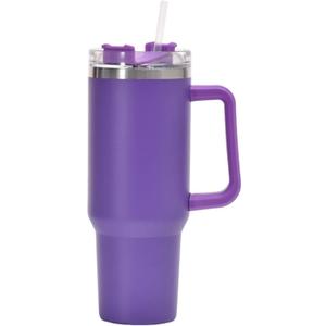 40oz Insulated Travel Mug Tumbler With Handle and Straw,Stainless Steel Double Wall Vacuum Cup Keep Drink Cold and Hot (Purple)