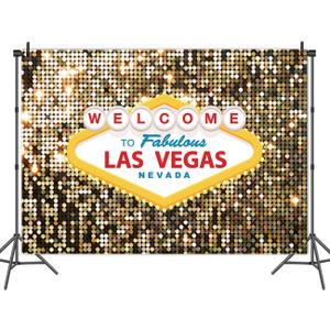 8x6ft Welcome to Las Vegas Backdrop for Photography Casino Night Poker Themed Birthday Party Photo Background Gold Luxury Prom Costume Dress-up Photoshoot Banner