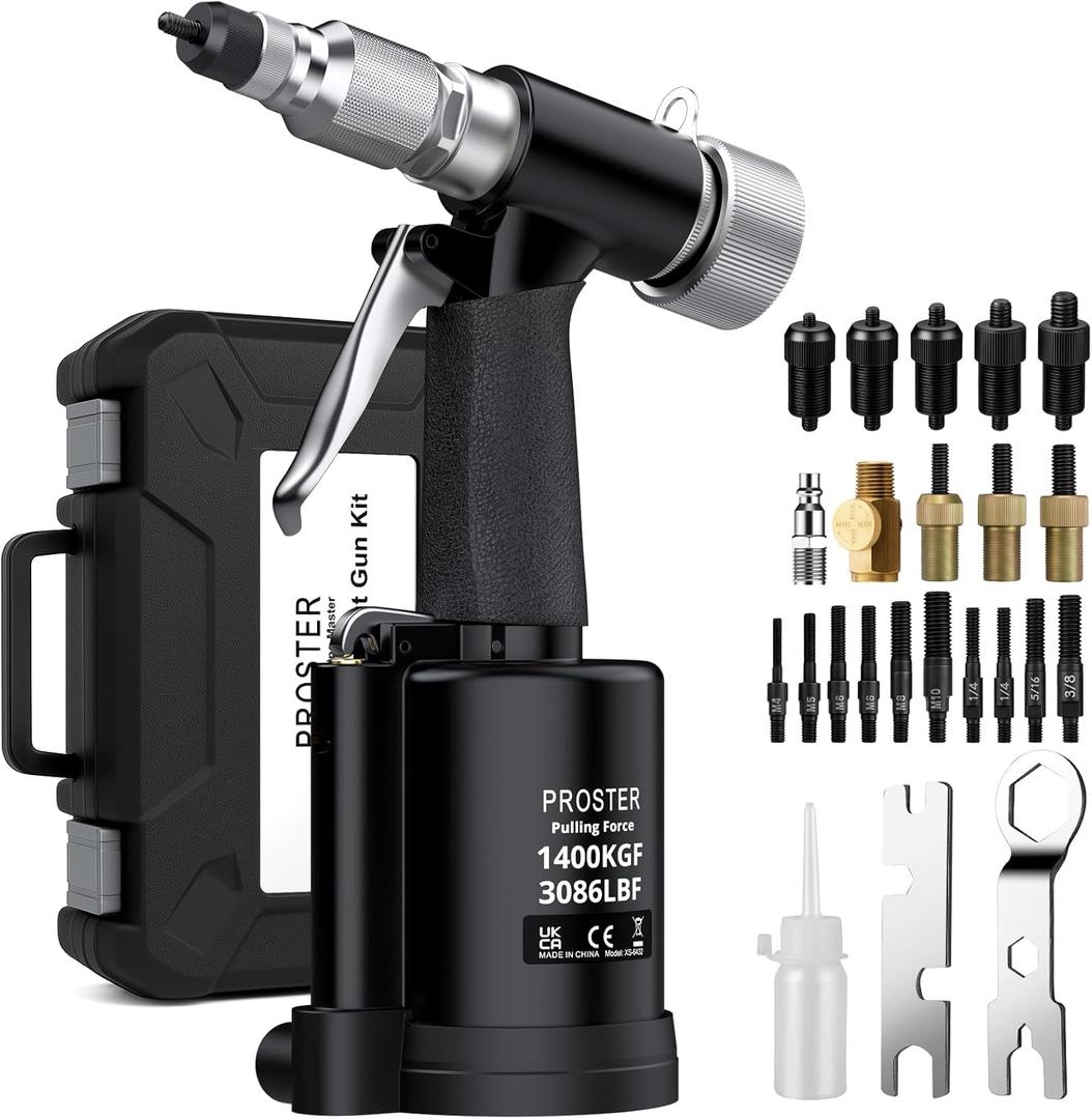 Proster Pneumatic Hydraulic Rivet Nut Set  3086LBF HeavyDuty Riveters Setting Kit for M4 M5 M6 M8 M10 1/4" 5/16" 3/8" Nuts with Storage Case