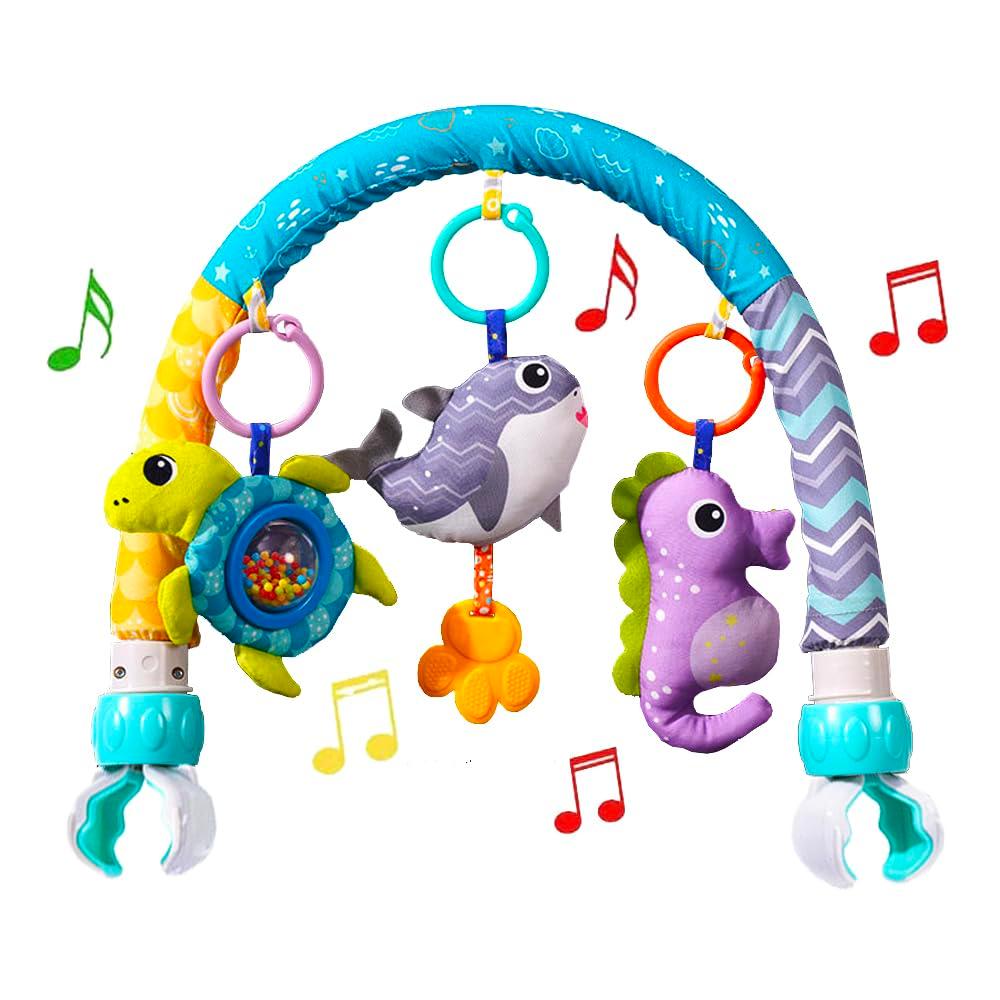 Baby Stroller Arch Toys, Crib Mobile for Infants Adjustable Bassinet Mobile with Universal Clamp, Activity Toy Bar for Bouncer Newborn CarSeat Stroller Toy Sense Toys for Baby 0 6 12 Months (Blue)