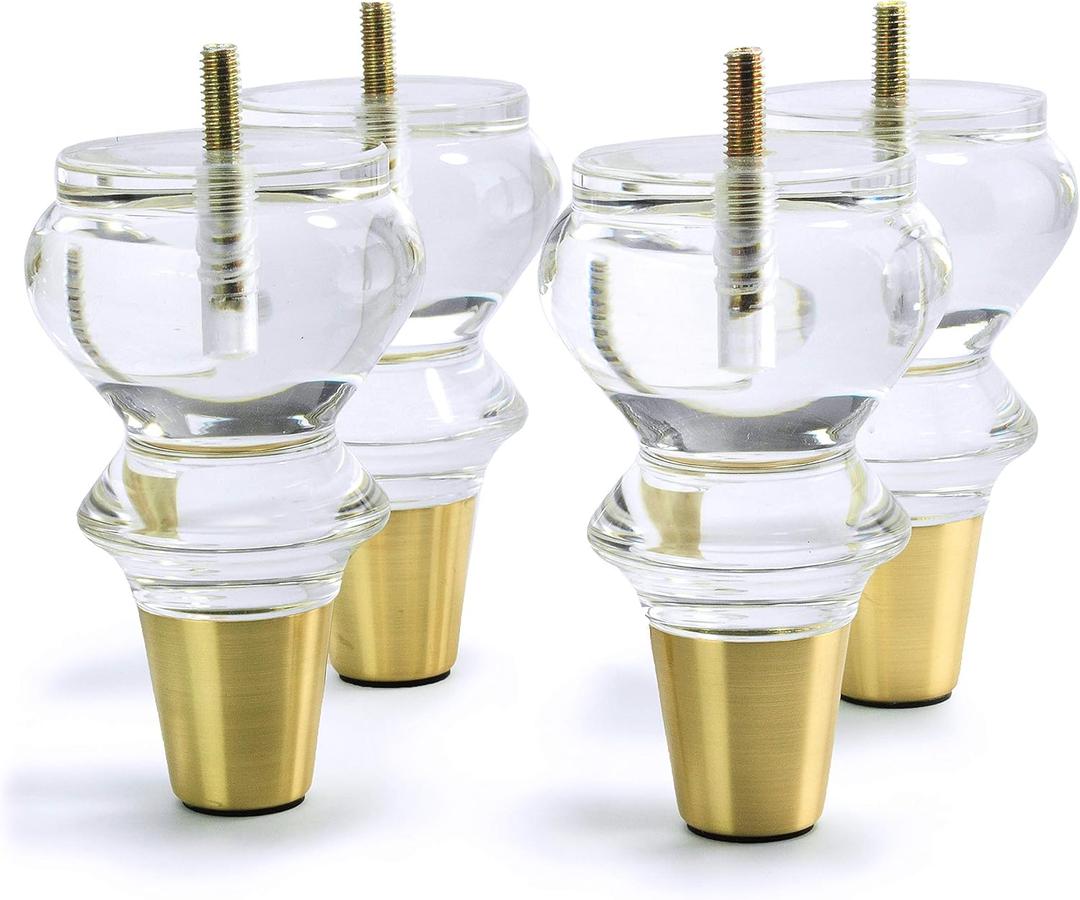 JEREVER Acrylic Clear Furniture Legs Replacement Sofa Couch Feet Mid Century Decor for Cabinet Dresser Home DIY Legs Set of 4 (4.7inch)