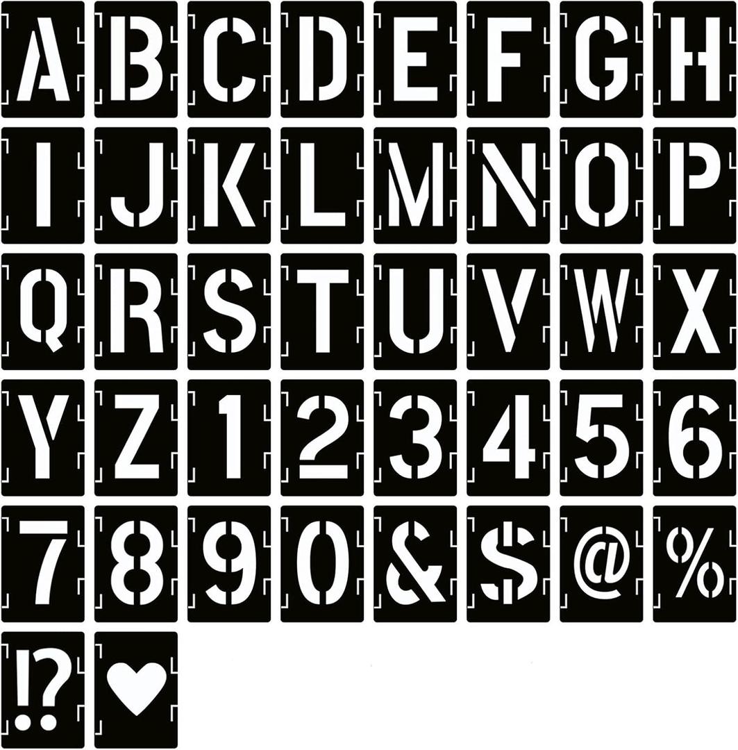 YEAJON 3 Inch Letter Stencils Symbol Numbers Craft Stencils, 42 Pcs Reusable Alphabet Templates Interlocking Stencil Kit for Painting on Wood, Wall, Fabric, Rock, Chalkboard, Sign, DIY Art Projects