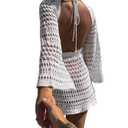 SISKIN Women Crochet Beach Cover Up Swimsuit Coverup Backless Swim Cover Up Dress for Beach Vacation White L (White, L)